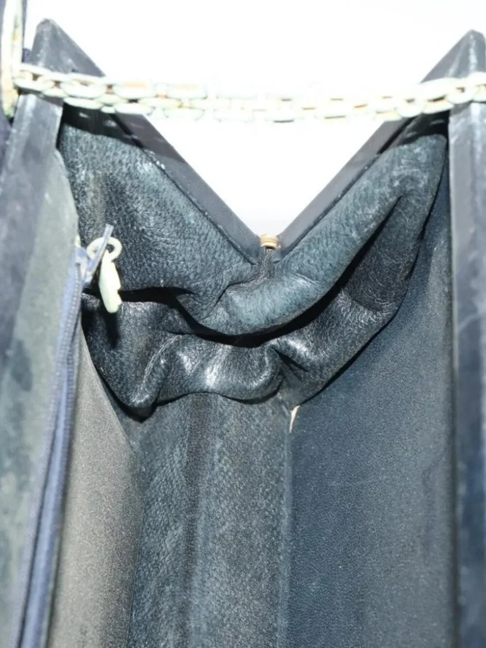 CHANEL Matelasse Chain Hand Bag Cotton Navy Gold CC Auth YKZ061